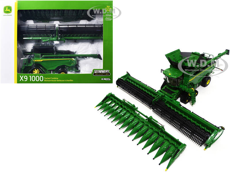 John Deere X9 1000 Tracked Combine with 16-Row Corn Head and Draper Grain Head Green Prestige Collection Series 1/32 Diecast ...