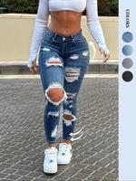 Women's Plain Distressed Ripped Jeans, Fashion Casual Denim Pants for Daily Outdoor Wear, Women Denim for Spring & Fall, Pant...