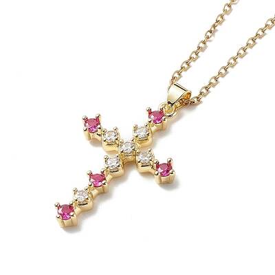 Fuchsia Cubic Zirconia Cross Pendant Necklace