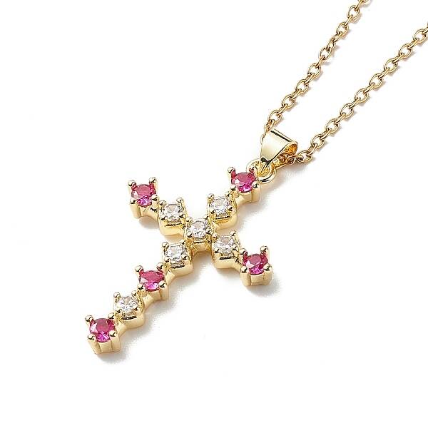 Fuchsia Cubic Zirconia Cross Pendant Necklace