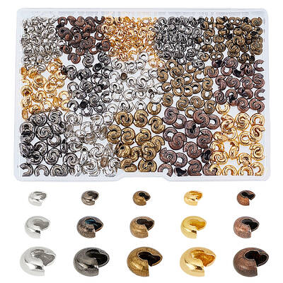 1200Pcs 15 Style Iron Crimp Beads Covers