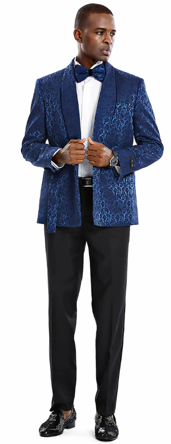 Tazio Mens 2pc Skinny Fit Suit Dark Trim Paisley Design