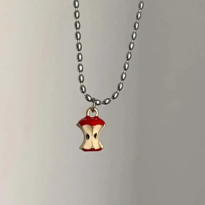 Cute apple core fruit necklace clavicle chain unisex daily wear gift