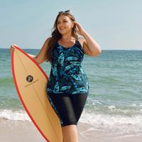 Hanna Nikole Plus Size Two-Piece Swimsuit Women's Sun Protection Knee-Length Swim Shorts Tummy Control Outdoor Swimsuit Tanki...
