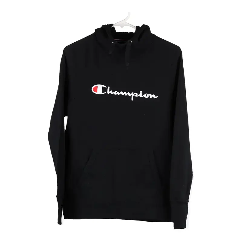 Champion Spellout Hoodie - Medium Black Cotton Blend