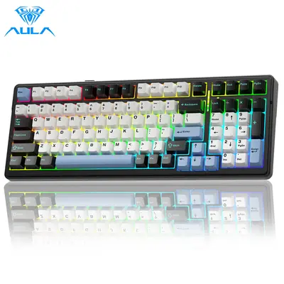 AULA F99 Wireless Creamy Mechanical Gaming Keyboard, Tri-Mode Connection, Hot Swappable gasket Custom Keyboard RGB Rainbow Ba...