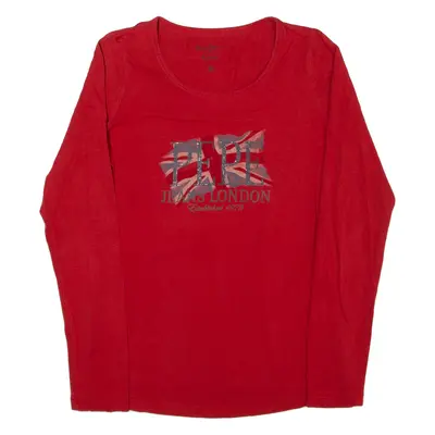 PEPE Rhinestone T-Shirt Red Long Sleeve Womens M