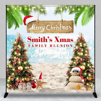 Aperturee Summer Christmas Custom Name Family Reunion Backdrop, 3X3FT(1X1M), 15 USD, custom family reunion backdrops, DZDMHD0...