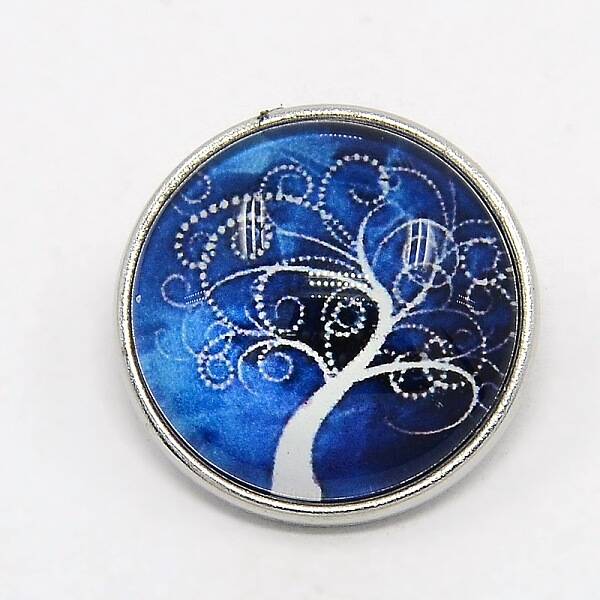 Platinum Plated Brass Glass Flat Round with Tree Jewelry Snap Buttons