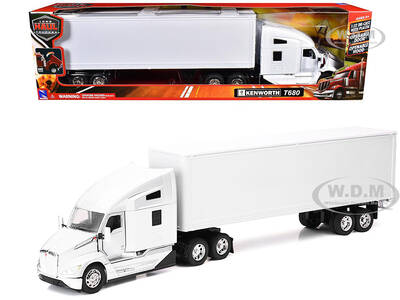 Kenworth T680 Truck White with Dry Van Trailer White Long Haul Trucker Series 1/32 Diecast Model by New Ray