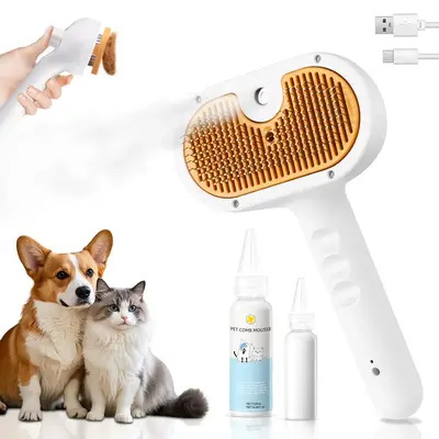 Pet Hair Remover Steam Brush,3-In-1 multifunctional Brush,Dog Cat Comb,Beauty And Deshedding Brush,With One-Click Release But...