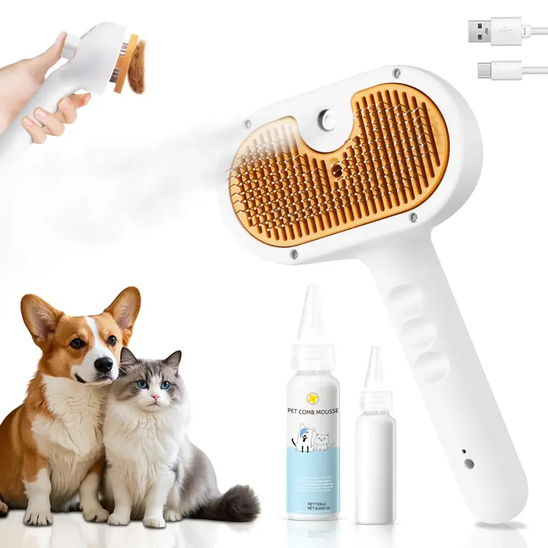 Pet Hair Remover Steam Brush,3-In-1 multifunctional Brush,Dog Cat Comb,Beauty And Deshedding Brush,With One-Click Release But...