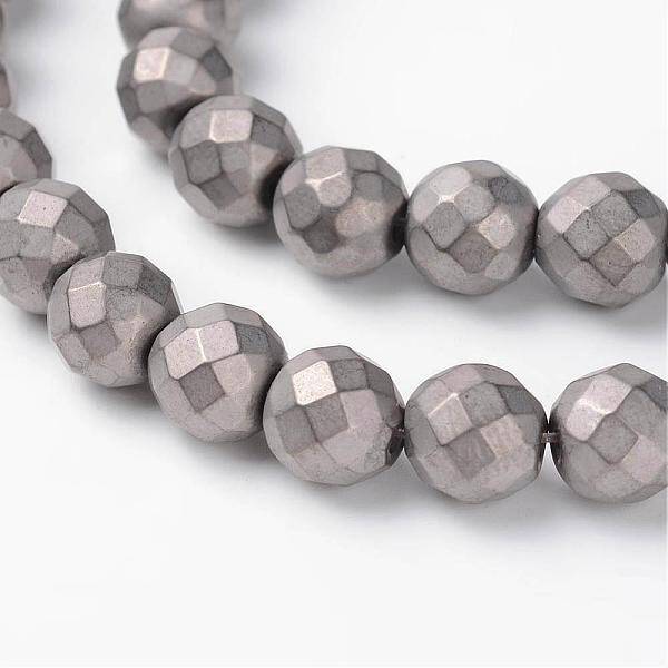 Faceted Round Non-Magnetic Synthetic Hematite Beads Strands