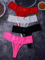 Women's Solid Color Contrast Lace Thong, Soft Comfy Breathable Panty for Daily Wear, Women's Underwear for All Seasons, Under...