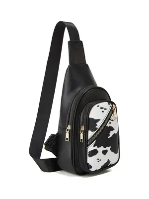 Casual Cow Print Zipper Bum Bag for Men & Women, Outdoor Leisure Multi Pocket Sports Bag for Daily Use, Casual Trendy Versati...