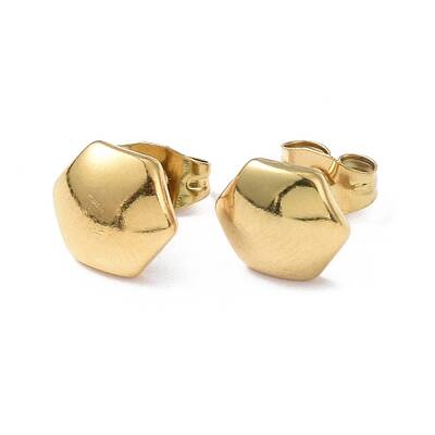 Ion Plating(IP) 304 Stainless Steel Hexagon Stud Earrings for Women