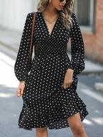 Women's Frenchy Style Polka Dot Print Ruffle Hem A Line Dress, Casual Deep V Neck Bishop Sleeve Midi Dress, Summer Outfits ...