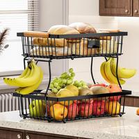 AISOON 2-Tier Kitchen Fruit & Vegetable Storage Rack 2-layer Metal Basket with Hook Multifunctional Organizer for Counter Ban...