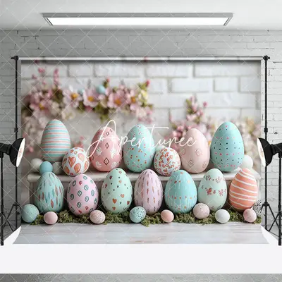 Aperturee Blurry Bricks Wall Color Eggs Easter Photo Backdrop, 3X2FT(1MX0.6M), 14 USD, easter backdrops, XQHD3X72-M