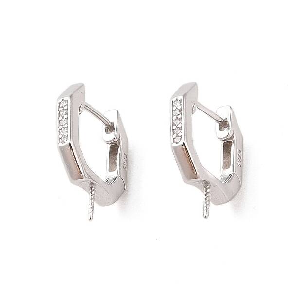 925 Sterling Silver with  Micro Pave Cubic Zirconia Hoop Earrings Findings