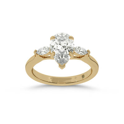 Maui Three Stone Pear Shape Lab Grown Diamond Engagement Ring | 10K Yellow Gold 3 1/2 CT. TW.