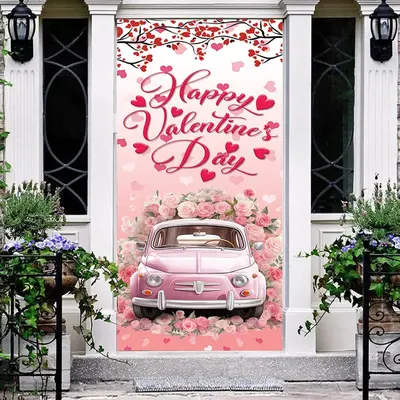 Heart Tree Pink Floral Car Valentines Day Door Cover - Aperturee