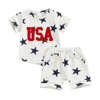 REDWOON Baby Boy 4th of July Outfits USA Embroidery Short Sleeve T-Shirt Tops + Stars Print Shorts Set 2Pcs Fourth of July Su...