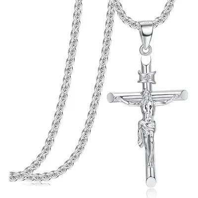 Fansilver Crucifix Necklace for Men Women - Men's Crucifix Pendant Necklace with Stainless Steel Rope Chain Catholic Baptism ...