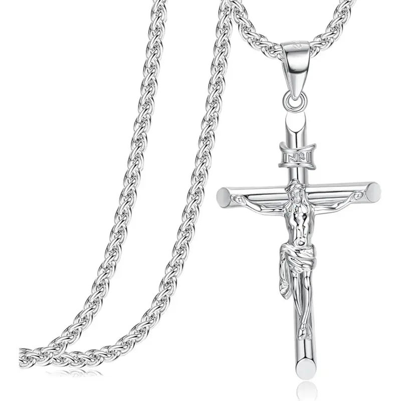 Fansilver Crucifix Necklace for Men Women - Men's Crucifix Pendant Necklace with Stainless Steel Rope Chain Catholic Baptism ...