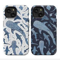 Monochrome Blue Watercolor Shark Ocean on White & Black Phone Case | Unique Sea Design | Marine Life Collage Phone Cover for ...