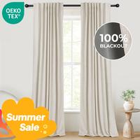 Inovaday 2pcs Blackout Curtains for Living Room Bedroom Linen Blackout Curtains, Back Tab Luxury Black Out Curtains for Windo...