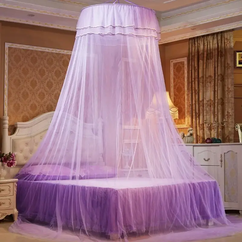 Solid Color Ceiling Mosquito Net, 1 Count Round Top Mesh Mosquito Net, Dome Top Bed Canopy For Bedroom, Home Bedding