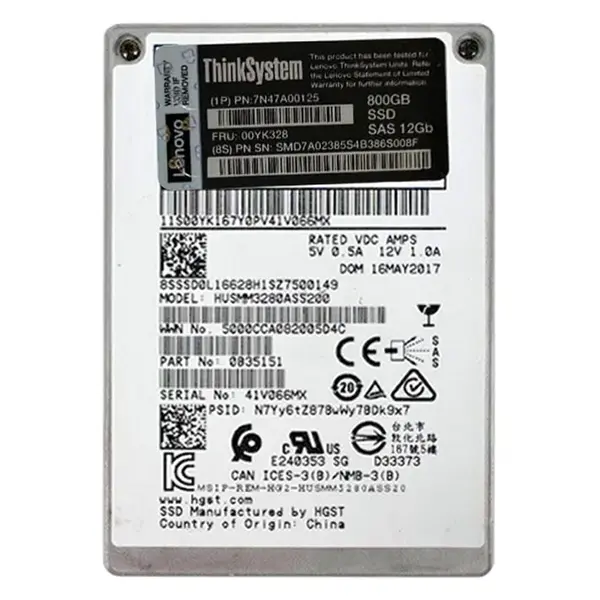 00YK328 Lenovo 800GB SAS 12Gb/s Hot Swappable 2.5-Inch Solid State Drive