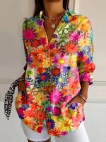 Women's All Over Floral Print Button Front Shirt, Casual Long Sleeve Top for Daily Wear, Ladies Clothes for All Seasons, Wome...
