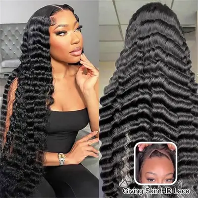 Ashimary Pull Go 13x6 Full Wig Transparent Lace Loose Deep Wave Wig Natural Black Human Hair Wig