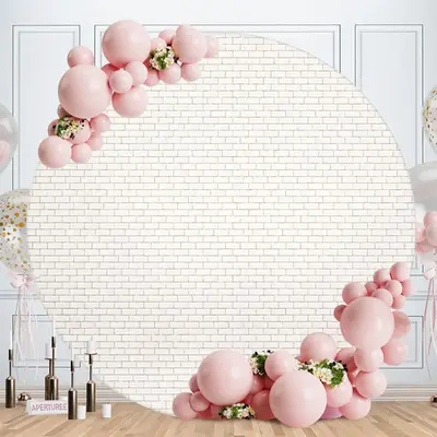 Aperturee Simple White Brick Round Happy Birthday Backdrop
