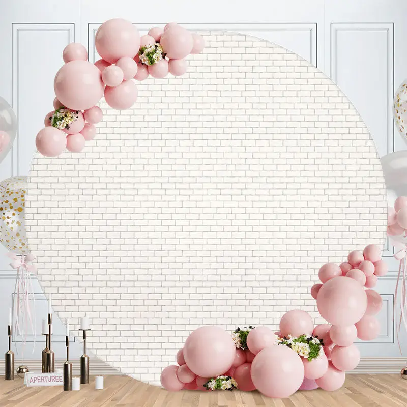 Aperturee Simple White Brick Round Happy Birthday Backdrop