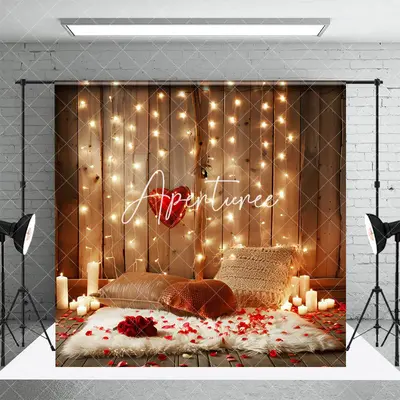 Aperturee Retro Lighted Wooden Romantic Valentines Day Backdrop, 3X2FT(1MX0.6M), 14 USD, valentines day backdrops, NYHD2I31-M
