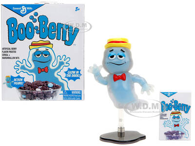 Boo Berry 3.5 Moveable Glow-in-the-Dark Figure with Stand and Cereal Box Monster Cereals 1/12 Scale Model by Jada