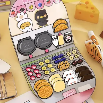 Waffle Design DIY Sticker Book, DIY Waffle Bread Sticker Book Quiet Book for Fun, Craft Project, Decoration for Home, Fun Ha...