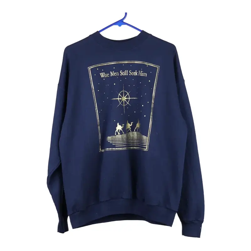 Hanes Christmas Sweatshirt - Large Navy Cotton Blend