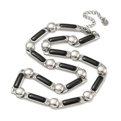 304 Stainless Steel Enamel Rectangle Link Chain Necklaces