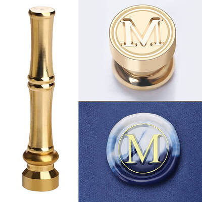 Golden Tone Brass Wax Seal Stamp Head with Bamboo Stick Shaped Handle