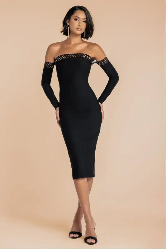 Goddiva Boobtube Ribbed Midi Dress With Split - Black