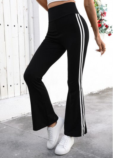 Modlily Black Striped Flare Leg Elastic Waist High Waisted Pants - S