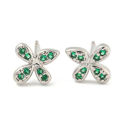 Rack Plating Brass Micro Pave Clear Cubic Zirconia Stud Earrings