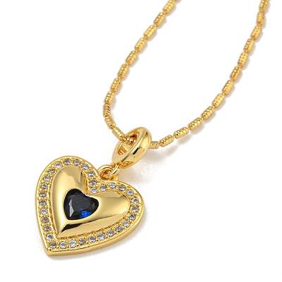 Brass Pave Cubic Zirconia Peach Heart Pendant Necklaces for Women