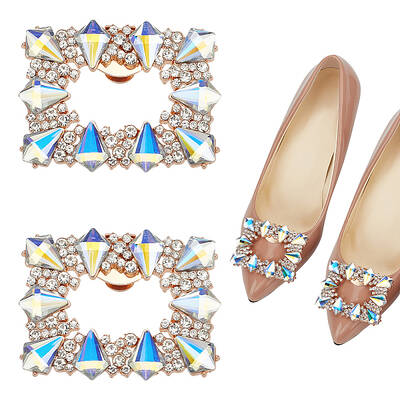 2Pcs Alloy & Glass Shoe Buckle Clips