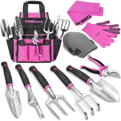 ćFall Deals For YoućTHINKWORK Pink Garden Tools Set, Floral Gardening Hand Tools, Outdoor Garden Hand Tools, Stainless St...