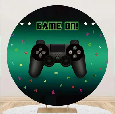 Round Game On Gamepad Button Green Party Backdrop - Aperturee